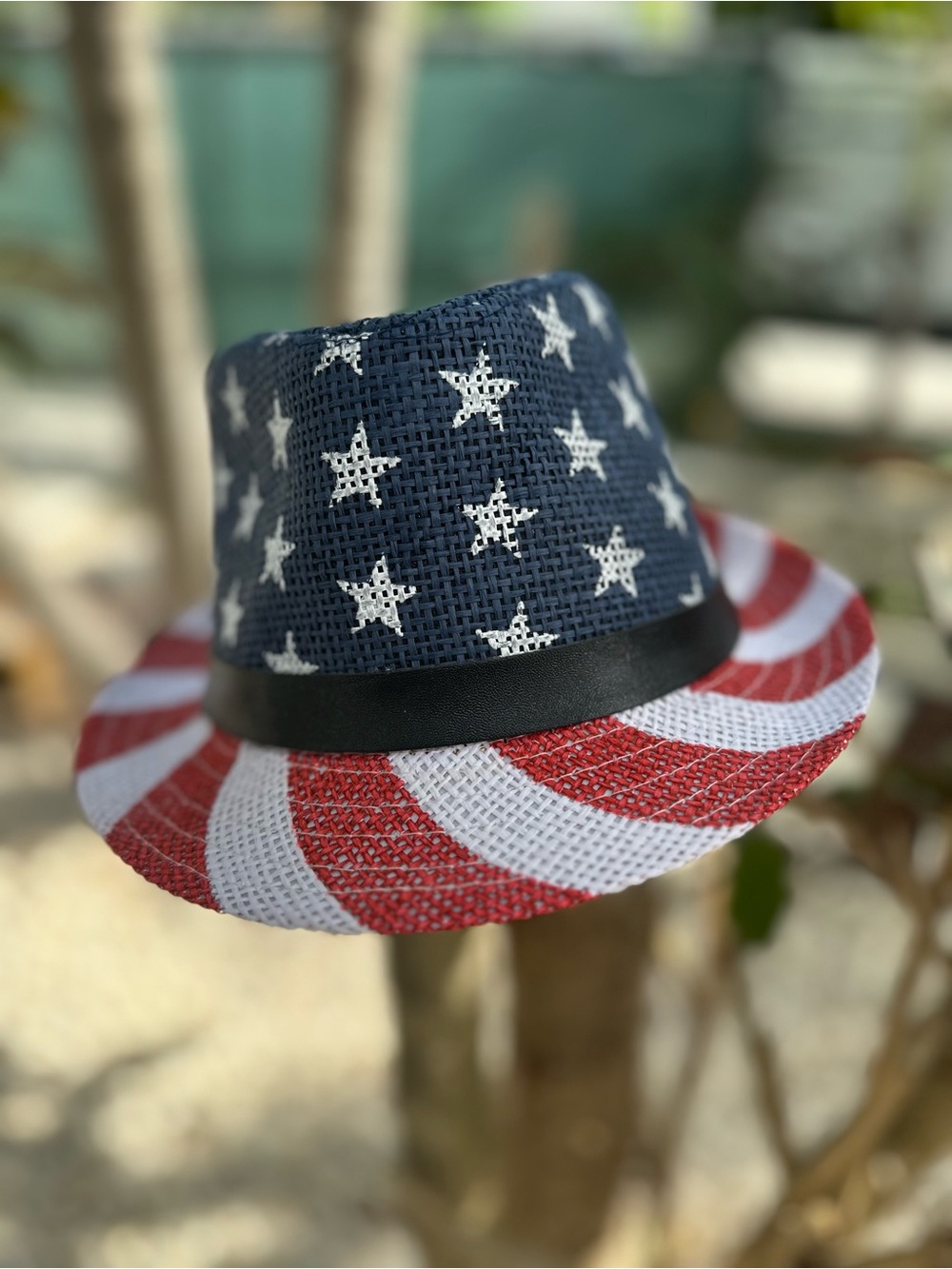Patriotic American Flag Fedora Hat Red White Blue Straw Look 4th of July - Picture 2 of 6